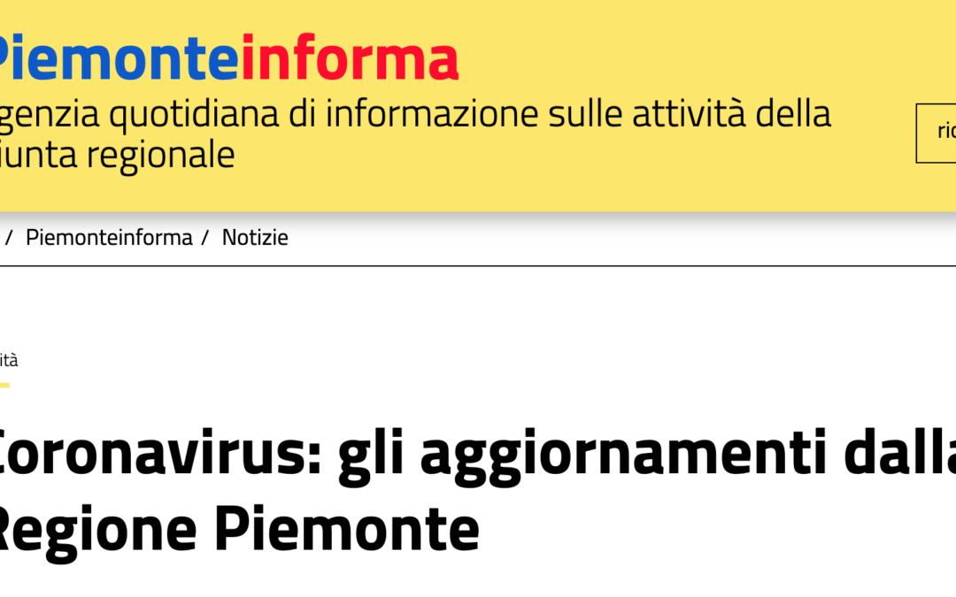 Lezioni sospese fino all’8 marzo – Aggiornamenti dalla Regione Piemonte